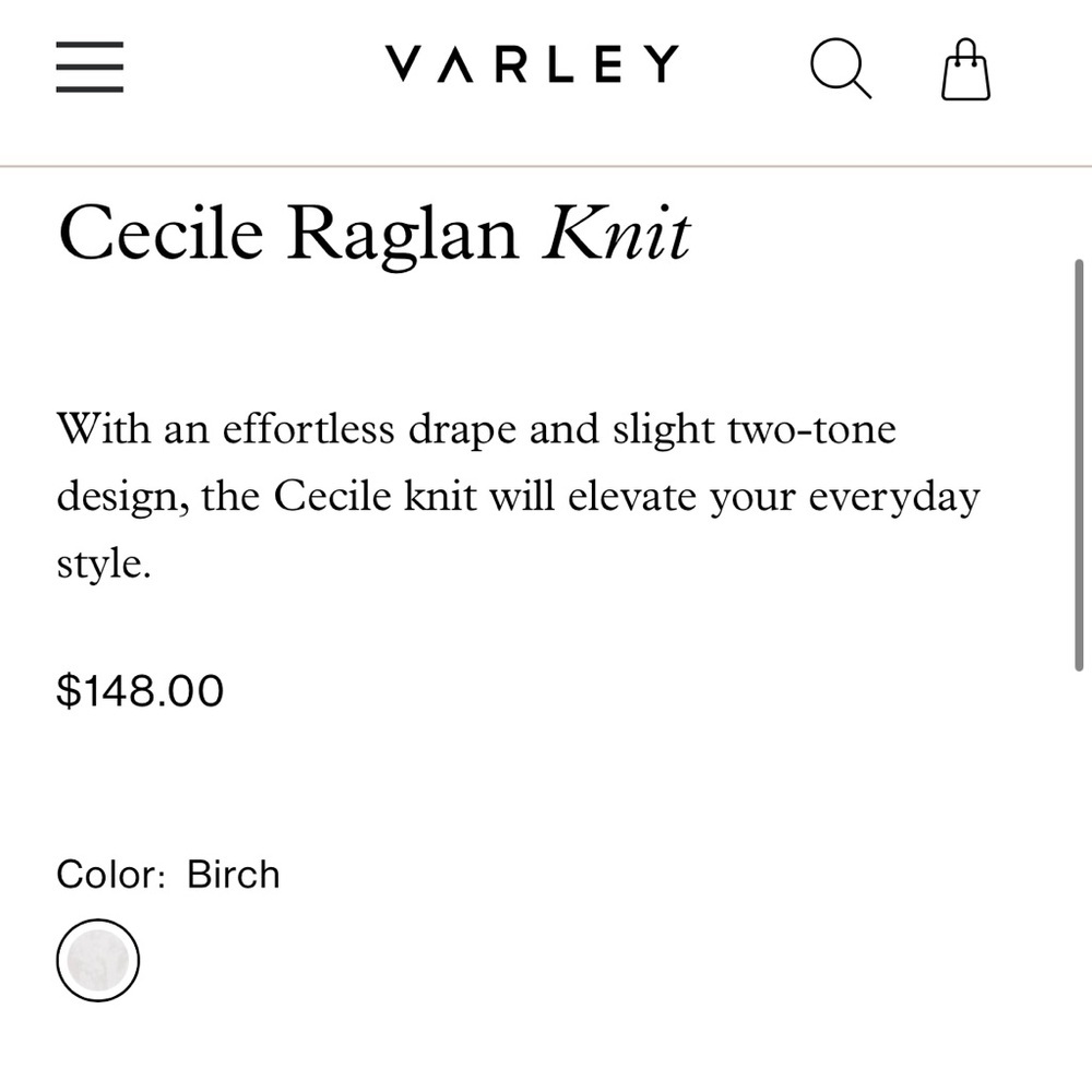 NWT Varley Cecile Raglan Knit Mock Neck Pullover Sweater in Birch Size Medium - Picture 8 of 13